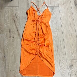 Elegant Orange Ruched Dress